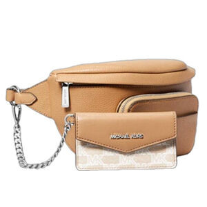 Michael Kors Maisie 2-in-1 Pebbled Leather Sling Pack Waist Bag Camel NWT